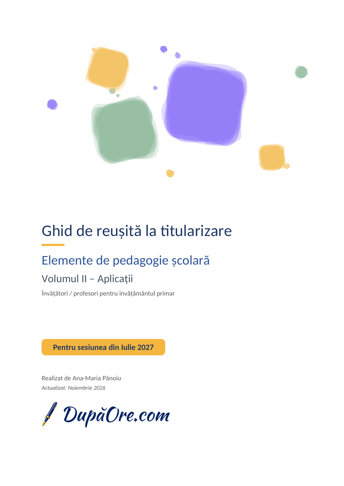 Coperta: Elemente de pedagogie școlară, Aplicații.